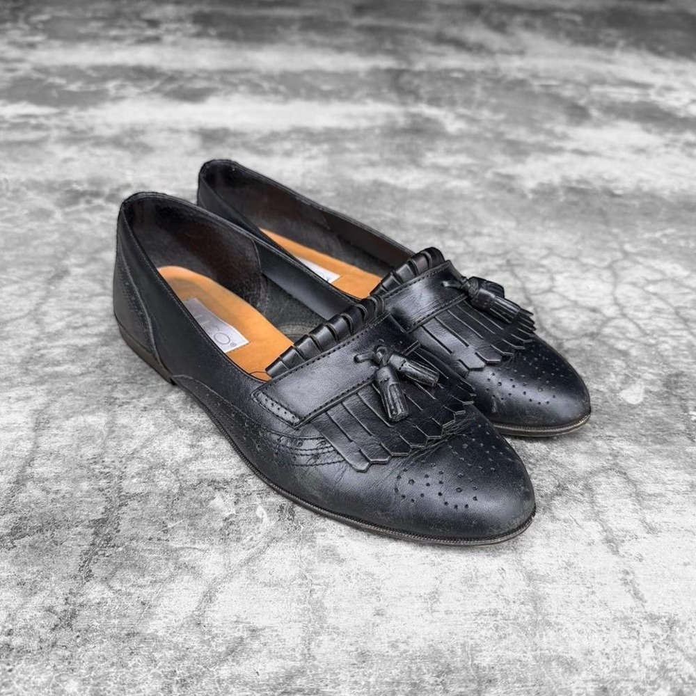 Vintage 90's Designer CALCO Tassel Penny loafers dress shoes black leather